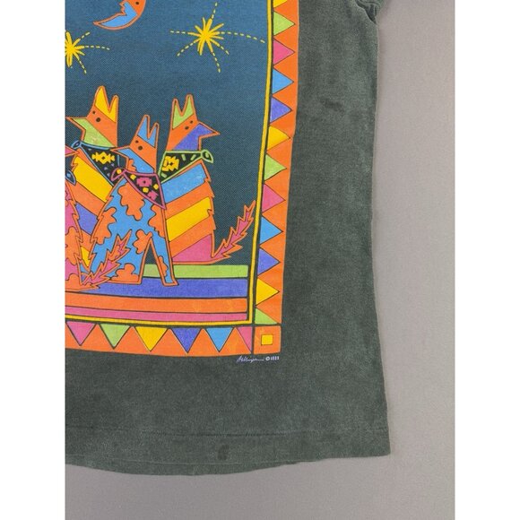 Rare Vintage 80s 1989 Arizona Coyote Art Black Faded FOTL Large Singel Stitch T - Picture 7 of 11